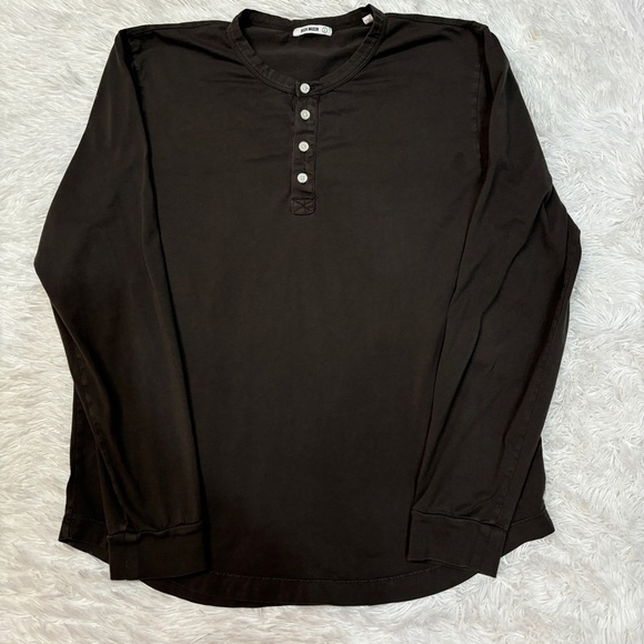 Buck Mason Other - Buck Mason Curved Hem Henley Dark Green Long Sleeve